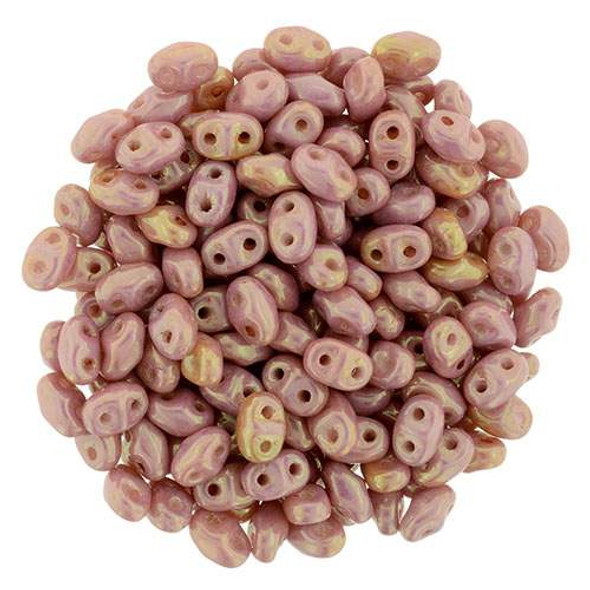 2-Hole MINIDUO 2x4mm Czech Glass Beads OPAQUE PINK LUSTER (2.5" tube)