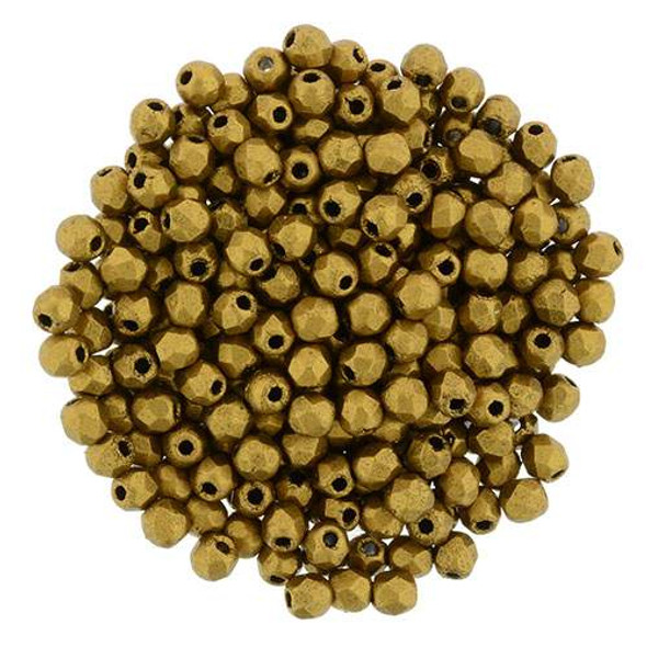 Firepolish 2mm Czech Glass Beads ANTIQUE GOLD METALLIC MATTE (Strand of 50)