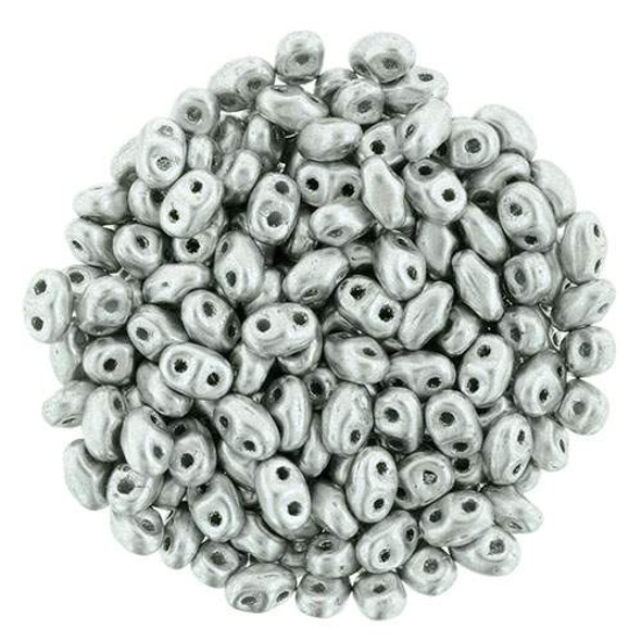 2-Hole MINIDUO 2x4mm Czech Glass Beads MATTE METALLIC SILVER (2.5" tube)