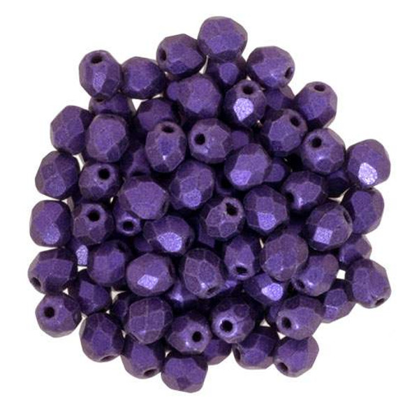 Round 4mm Firepolish Beads PURPLE METALLIC SUEDE