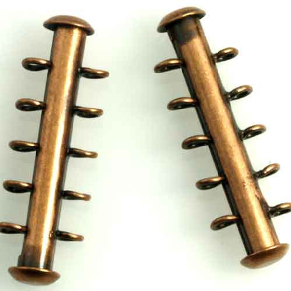 5 STRAND TUBE BAR CLASPS w/Vertical Loops Antique Copper Plated