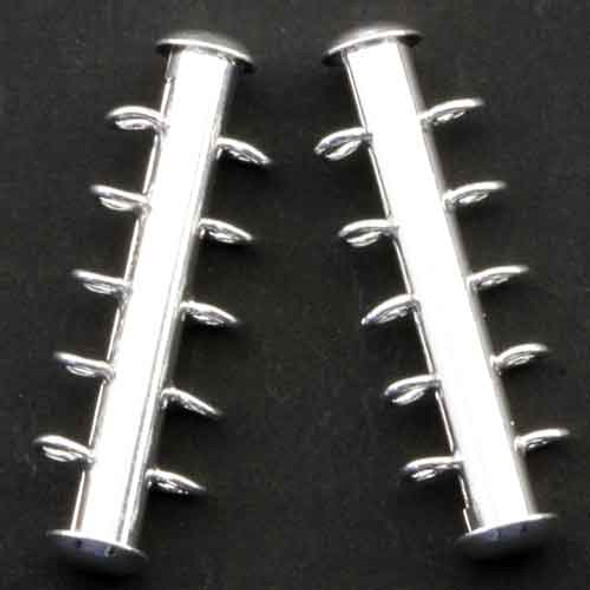 5 STRAND TUBE BAR CLASPS w/Vertical Loops Silver Plated