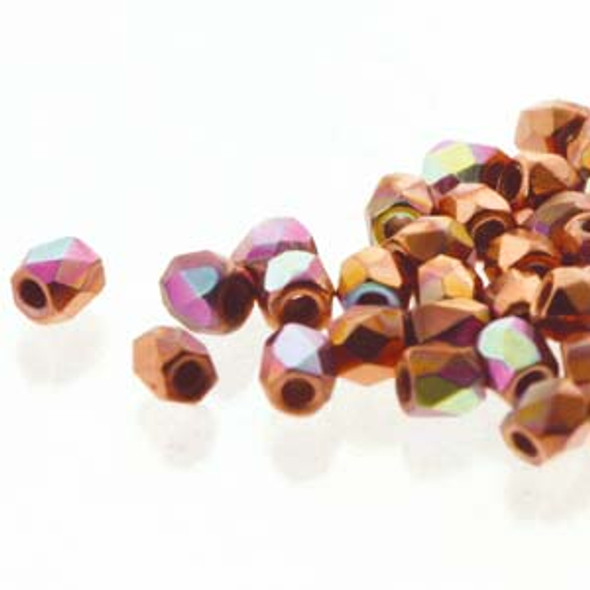 TRUE 2mm Firepolish Czech Glass Beads CRYSTAL COPPER PLATED AB