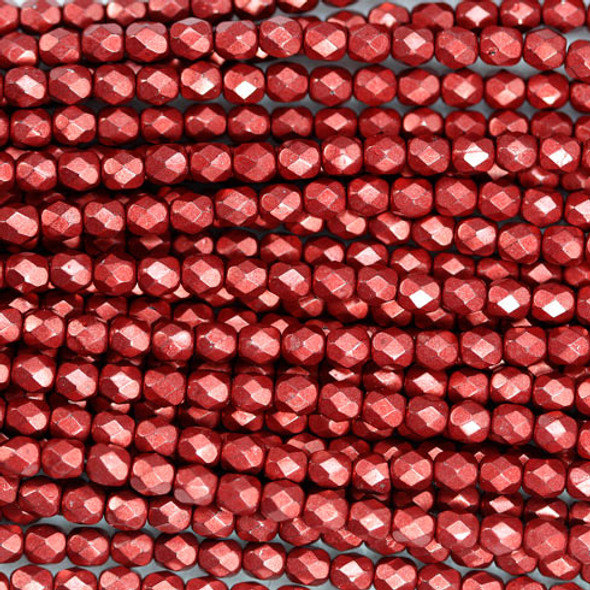 Round 4mm Firepolish Beads SATURATED METALLIC CHERRY TOMATO