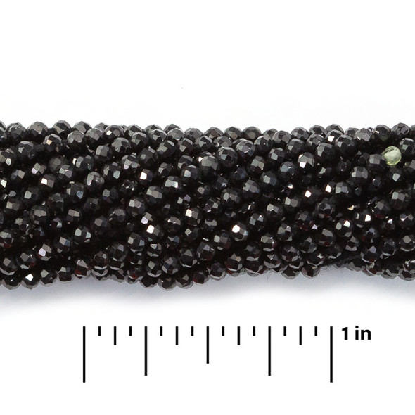 BLACK SPINEL 2.5mm High Grade Faceted Gemstone Beads Strand