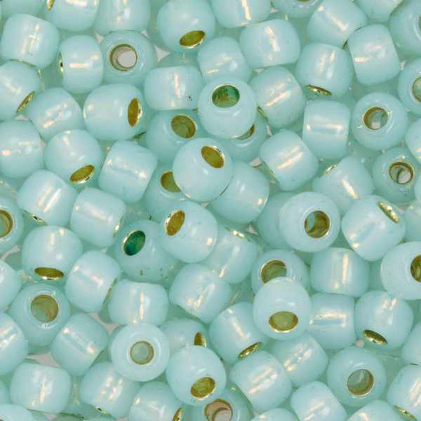 SIZE-6 #PF2116 PERMAFINISH TRANSLUCENT SILVER LINED LT. AQUA Toho Round Seed Beads