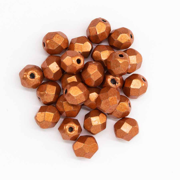 Round 6mm Firepolish Beads SATURATED METALLIC RUSSET ORANGE Czech Glass