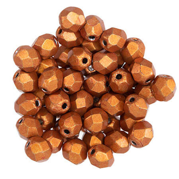 Round 2mm Firepolish Beads SATURATED METALLIC RUSSET ORANGE