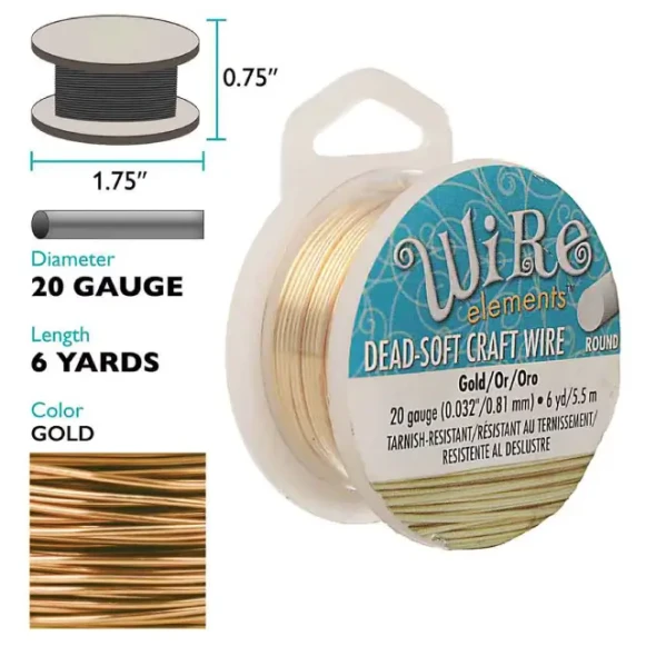 Craft Wire 20 Gauge GOLD PLATED 6 Yard Spool BeadSmith