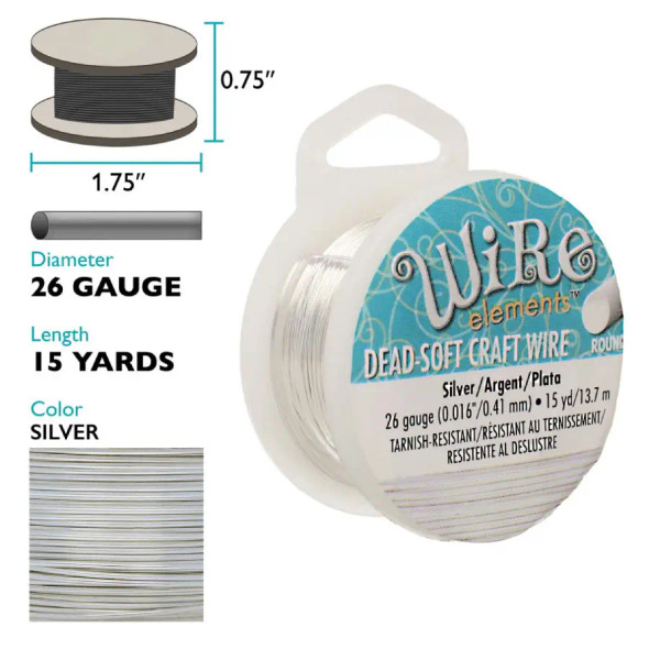 SILVER PLATED BeadSmith Craft Wire 26 Gauge