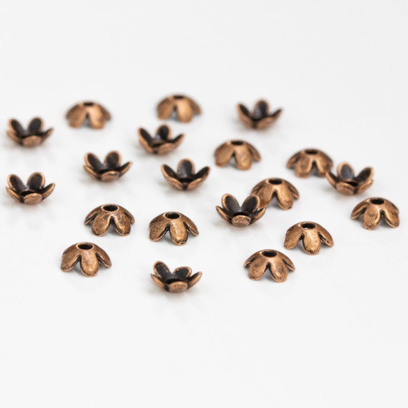 TIBETAN STYLE BEAD FLOWER CAPS 6.5mm Antique Copper Plated  (Pack of 20)