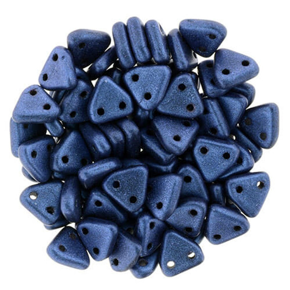 2-Hole TRIANGLE Beads 6mm CzechMates METALLIC SUEDE BLUE