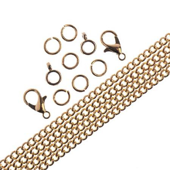 3mm GOLD Plated Curb Chain, Clasps & Jump Rings Set