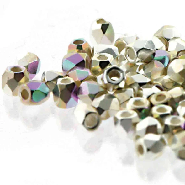 FINE SILVER PLATED AB TRUE 2mm Firepolish Czech Glass Beads