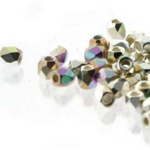 TRUE 2mm Firepolish Czech Glass Beads FINE SILVER PLATED AB