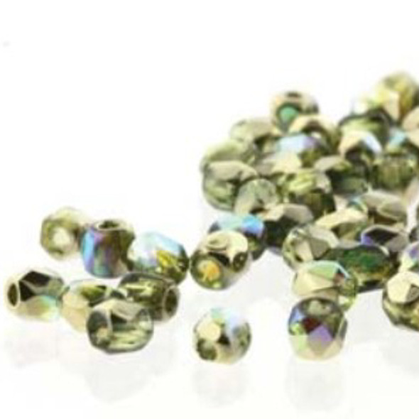 TRUE 2mm Firepolish Czech Glass Beads OLIVE GOLD RAINBOW