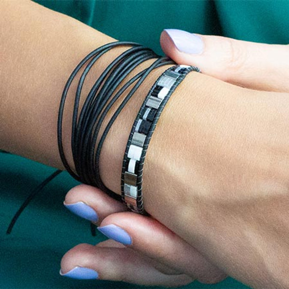 Make the Tila Leather Wrap Bracelet featuring 1.5mm leather cord and Tilas, Half Tilas and Quarter Tilas!