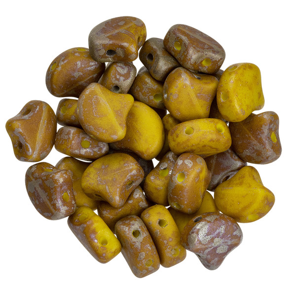 2-Hole GINKGO LEAF Czech Glass Beads  Matte - Opaque Yellow - Rembrandt