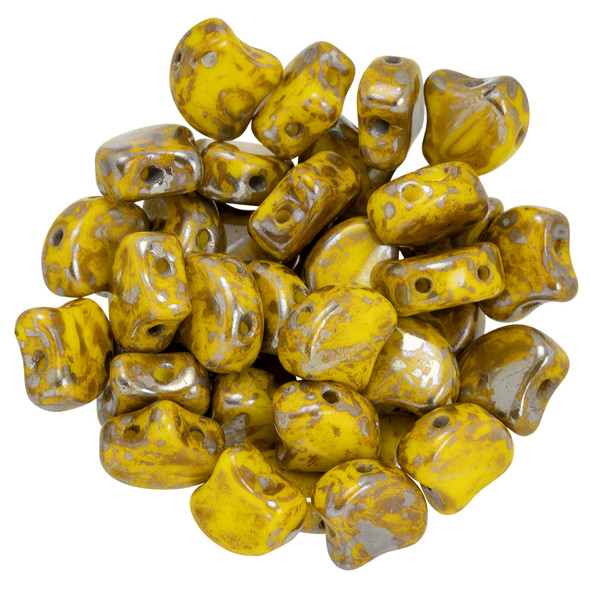2-Hole GINKGO LEAF Czech Glass Beads  Opaque Yellow - Rembrandt