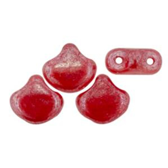 2-Hole GINKGO LEAF Czech Glass Beads  Luster - Opal Red