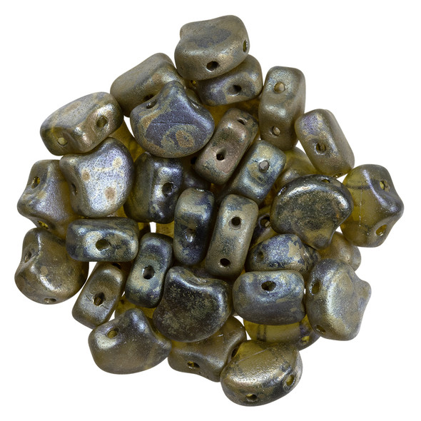 2-Hole GINKGO LEAF Czech Glass Beads  Matte - Tanzanite - Rembrandt