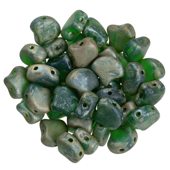 2-Hole GINKGO LEAF Czech Glass Beads  Matte - Chrysolite - Rembrandt