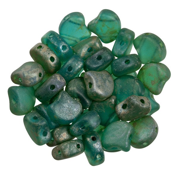 2-Hole GINKGO LEAF Czech Glass Beads  Matte - Aquamarine - Rembrandt