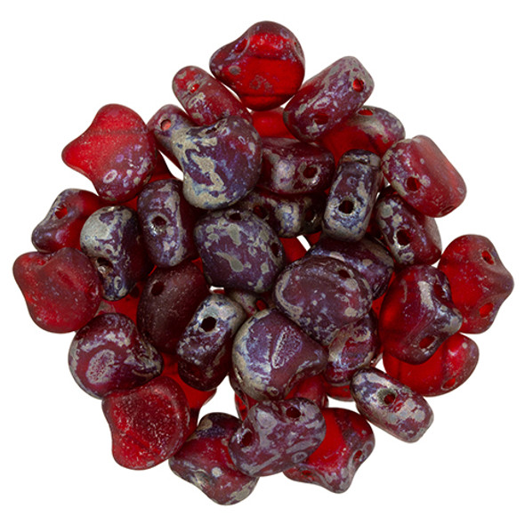 2-Hole GINKGO LEAF Czech Glass Beads  Matte - Siam Ruby - Rembrandt