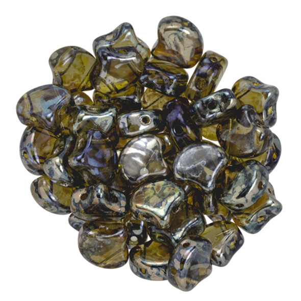 2-Hole GINKGO LEAF Czech Glass Beads  Black Diamond - Rembrandt