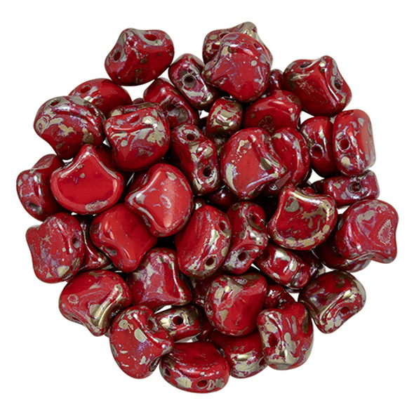 2-Hole GINKGO LEAF Czech Glass Beads  Opaque Red - Rembrandt