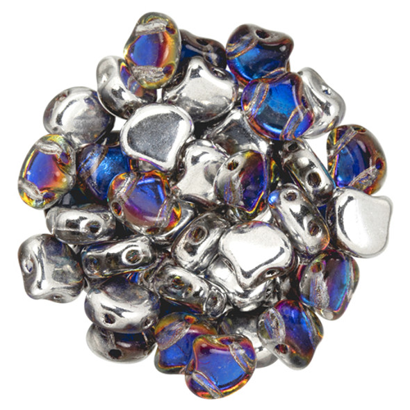 2-Hole GINKGO LEAF Czech Glass Beads  Backlit - Petroleum