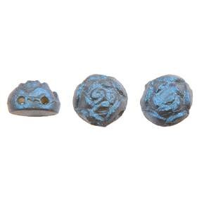 2-Hole ROSETA CABOCHON 6mm Czech Glass Beads Chatoyant - Twilight Blue