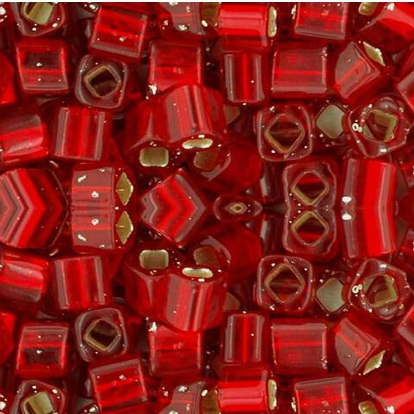 Toho CUBE Seed Beads 4mm SILVER LINED SIAM RUBY