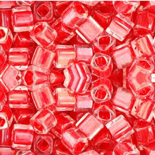 Toho CUBE Seed Beads 4mm CRYSTAL TOMATO LINED