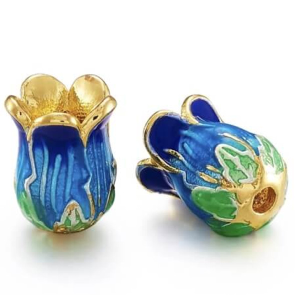 5-PETAL FLOWER BEAD SPACER 14x10mm Enamel Plated