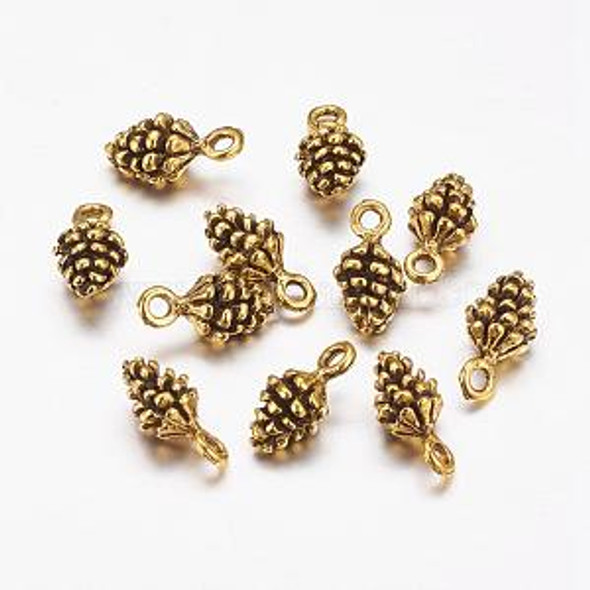 Charm-PINE CONE-12x7mm Antique Gold Plated