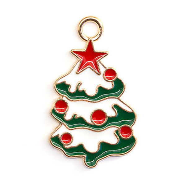 Charm-CHRISTMAS TREE-30x17mm Enamel Plated