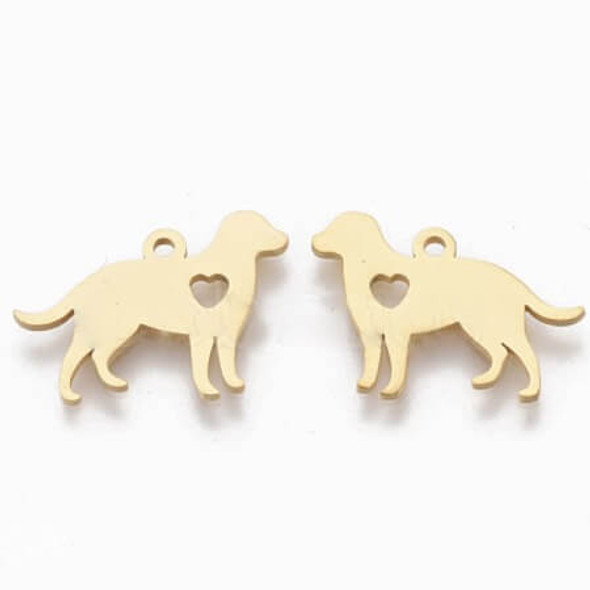 Charm-PUPPY w/Heart 13x18mm Gold Plated