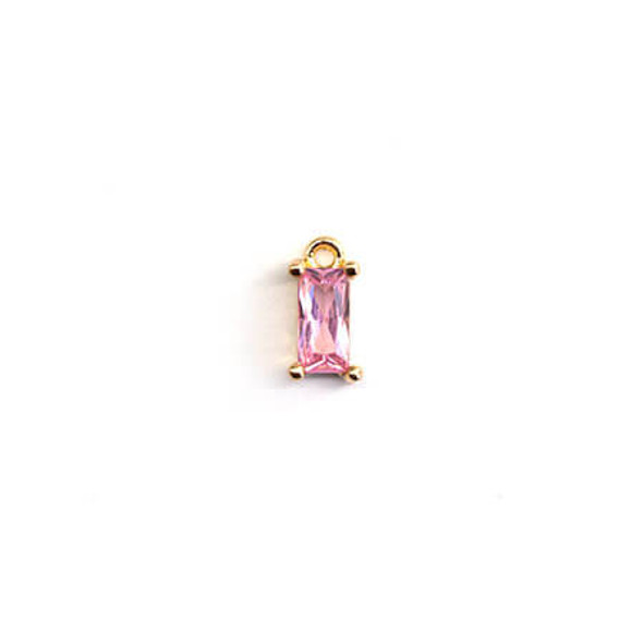 MINI CHARM Rose Color Glass Rectangle 9x4mm Gold Plated