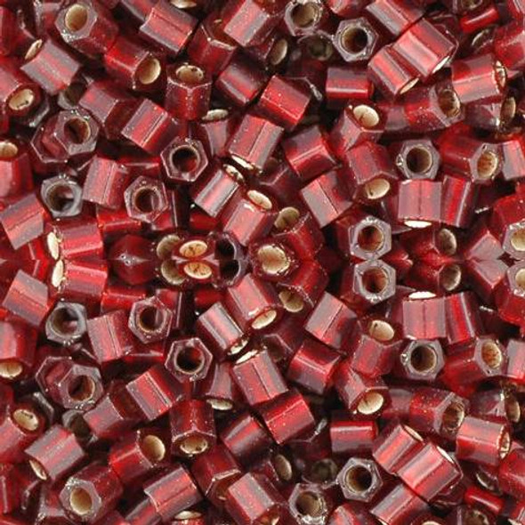 Toho HEXAGON 8/0 Seed Beads SILVER LINED FROSTED RUBY