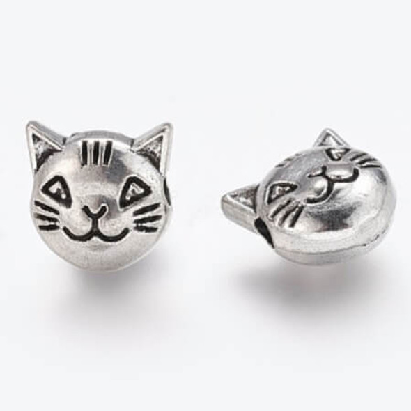 Tibetan Style KITTY CAT FACE Bead 8mm Antique Silver Plated