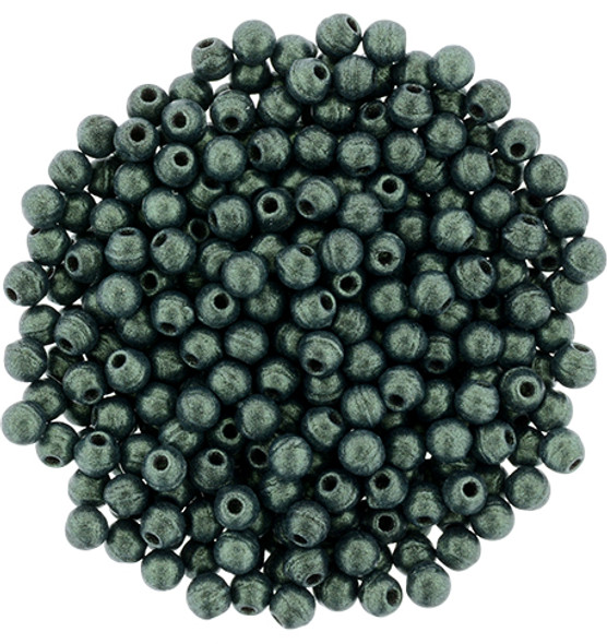 FINIAL Half-Drilled 2mm Czech Glass Beads METALLIC SUEDE LT GREEN