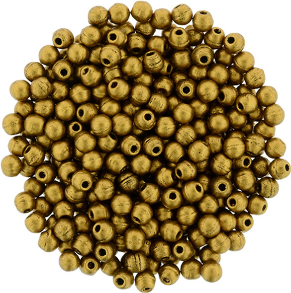 FINIAL Half-Drilled 2mm Czech Glass Beads MATTE METALLIC ANTIQUE GOLD