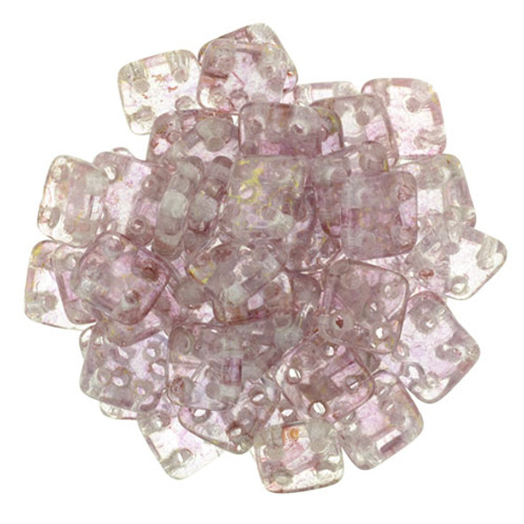 4-Hole QuadraTile 6mm CzechMates LUSTER TRANSPARENT TOPAZ PINK