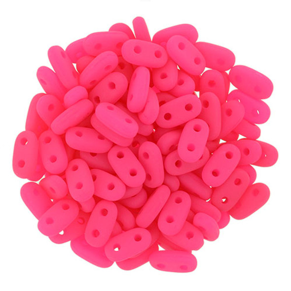 2-Hole Bar Beads 6x2mm CzechMates NEON PINK