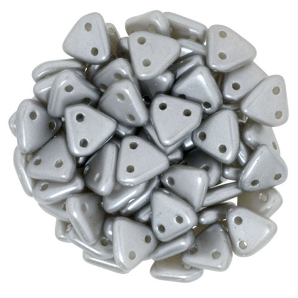 2-Hole TRIANGLE Beads 6mm CzechMates PEARL COAT SILVER