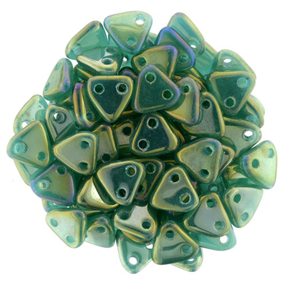 2-Hole TRIANGLE Beads 6mm CzechMates LUSTER IRIS ATLANTIS GREEN