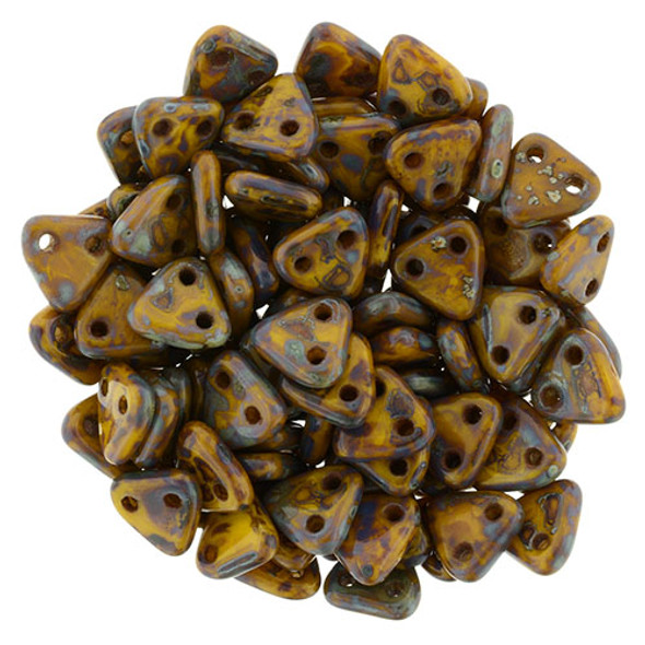 2-Hole TRIANGLE Beads 6mm CzechMates SUNFLOWER YELLOW PICASSO