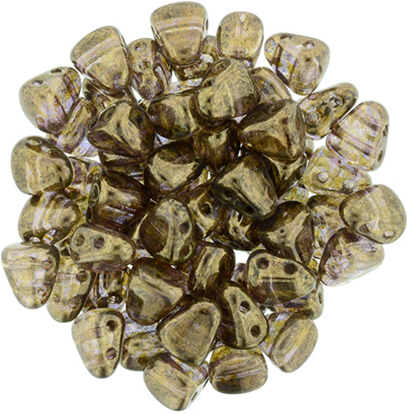 2-Hole NIB-BIT 6x5mm Czech Glass Beads LUSTER TRANSPARENT GOLD SMOKEY TOPAZ