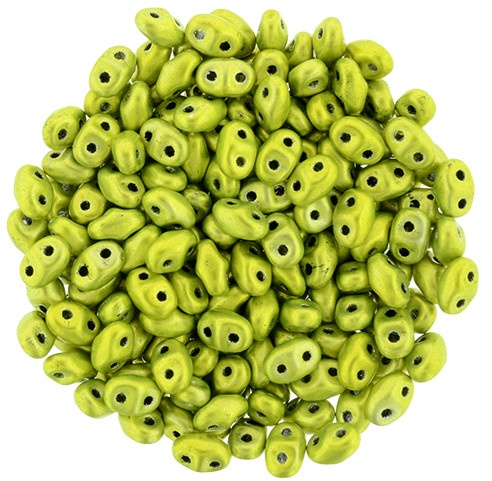 MiniDuo 2x4mm 2-Hole Czech Glass Beads METALUST ELECTRIC GREEN